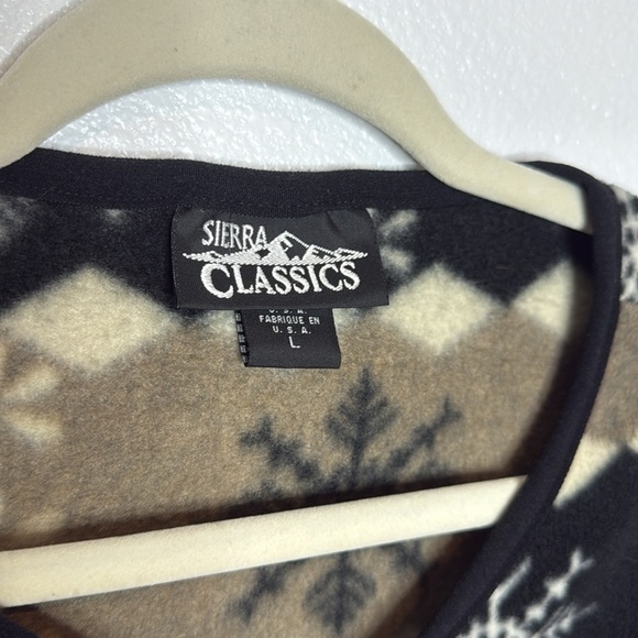 Vintage Sierra Classics Large Snowflake Fleece Vest Tan Black White Full Zip L - Picture 2 of 6